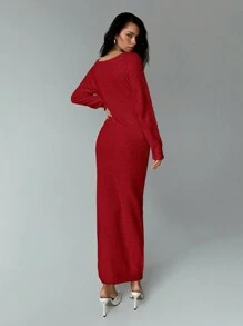 Aloruh Vestido-suéter largo y holgado con hombros descubiertos para mujer, para otoño/invierno