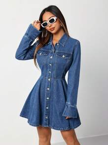 SHEIN ICON 女士修身牛仔迷你连衣裙，蓝色