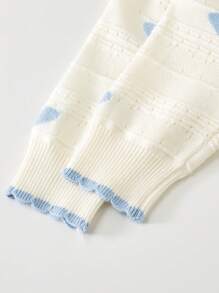 婴儿/女宝宝休闲时尚可爱舒适简约心形图案长袖开衫针织衫，适合日常穿着、外出、聚会、秋冬季 - 杏色 - 查看 3