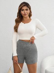 SHEIN Tall CURVE Letni strój: melanżowe dzianinowe spodenki motocyklowe