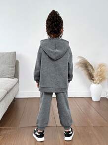 SHEIN 2pcs Young Girl Casual Loose Comfy Hoodie And Pants Set, Versatile Minimalist Outfit,Buy One Get One Free,Great For Casual & Daily Wear & School Daily In Spring And Autumn,Mom And Daughter Matching,Sister And Me Matching