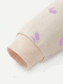 Cozy Pixies Baby Girl Floral Pattern Round Neck Drop Shoulder Sweatshirt And Skinny Pants 2pcs Set - Purple - View 5