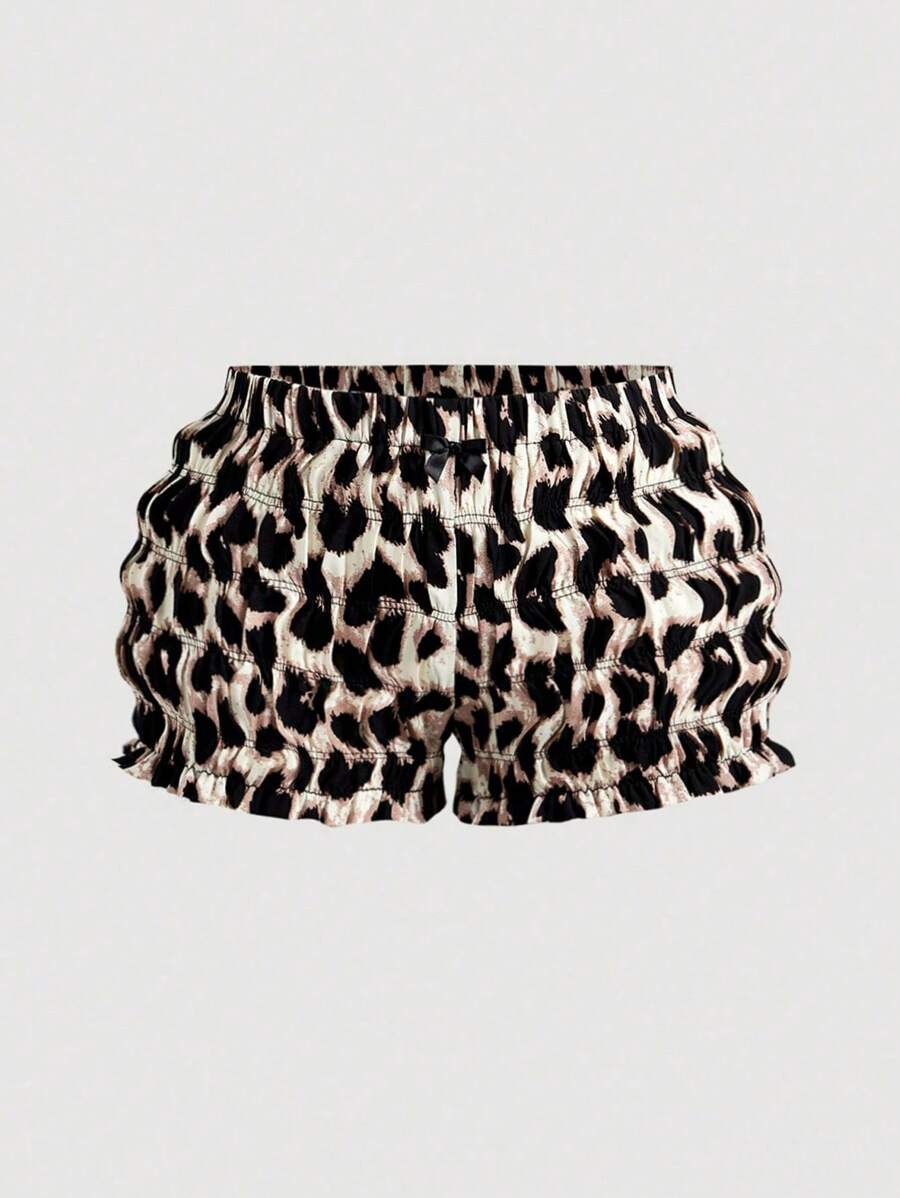 Girlism Teen Girls Cute Bow Ruffle Micro Mini Leopard Print Shorts, Palace Style, Retro, Ballerina - Multicolor - View 1