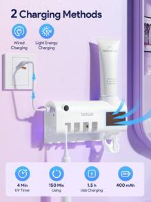 Teckwe Soporte y esterilizador de cepillo de dientes, apropiado para almacenamiento de pared en el baño - Blanco - Ver 5