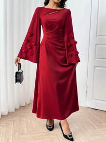 Modelyn Vestido ajustado de estilo árabe de unicolor con diseño calado para mujer