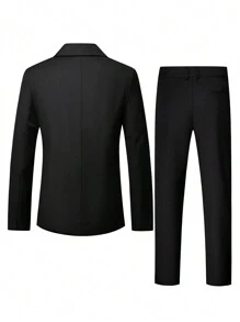 Manfinity Mode Men's Chain Decor Double Breasted Suit Set, Jacket And Pants,Blue Suit Set. - Black - View 2