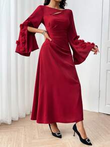 Modelyn Vestido ajustado de estilo árabe de unicolor con diseño calado para mujer