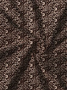 Slaydiva Plus Size Women's 2 Pieces Set: Fitted Leopard Print Long Sleeve Crop Top And Long Flared Pants, Casual, Sporty, Basic & Daily Wear