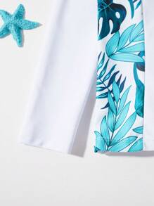 SHEIN 2 件装青少年男孩夏季休闲度假主题长袖泳衣上衣和泳裤 - 藍色 - 查看 7