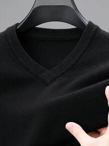 Men's V-Neck Plain Knitted Thick Sweater, Autumn/Winter