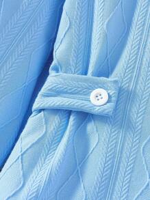 Tween Girls Knit Jacquard Splice Flared Hem Round Neck Waisted Long Sleeve Dress - Blue - View 4