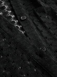 ROMWE Grunge Punk Y2K Retro Cropped Faux Fur Collar Elastic Fitted Cardigan For Women - Black - View 4