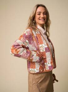 LanaWest Chaqueta larga con mangas acolchadas, estampado de patchwork y bloques de color para mujer - Multicolor - Ver 7