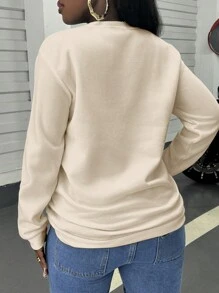 SHEIN Slayr Sudadera de cuello redondo acanalada para mujer, casual y de moda, adecuada para Navidad