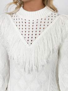 SHEIN Clasi 女士镂空流苏宽松套头毛衣连衣裙，适合秋冬季 - 白色 - 查看 7
