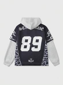 ROMWE MEN Street Life Men's Numerical Pattern 2 In 1 Hooded Casual Sweatshirt - Black - View 2