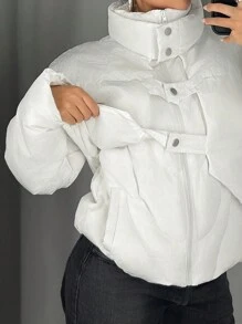 SHEIN ICON 休闲纯色宽松可拆卸冬季夹克 - 白色 - 查看 7