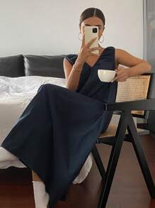 Livesso Vestido largo sin mangas con diseño de pliegues simples para uso doméstico