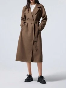 LYSMO Women's Plain Lapel Neck Double-Breasted Long Casual Coat, Autumn/Winter