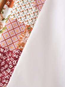 LanaWest Chaqueta larga con mangas acolchadas, estampado de patchwork y bloques de color para mujer - Multicolor - Ver 5
