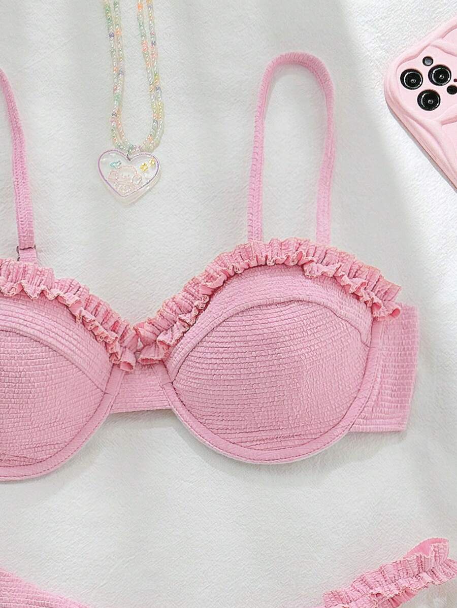 SHEIN Swim Women's Vacation Spaghetti Strap Swimwear Set, Sexy Swimwear For Summer