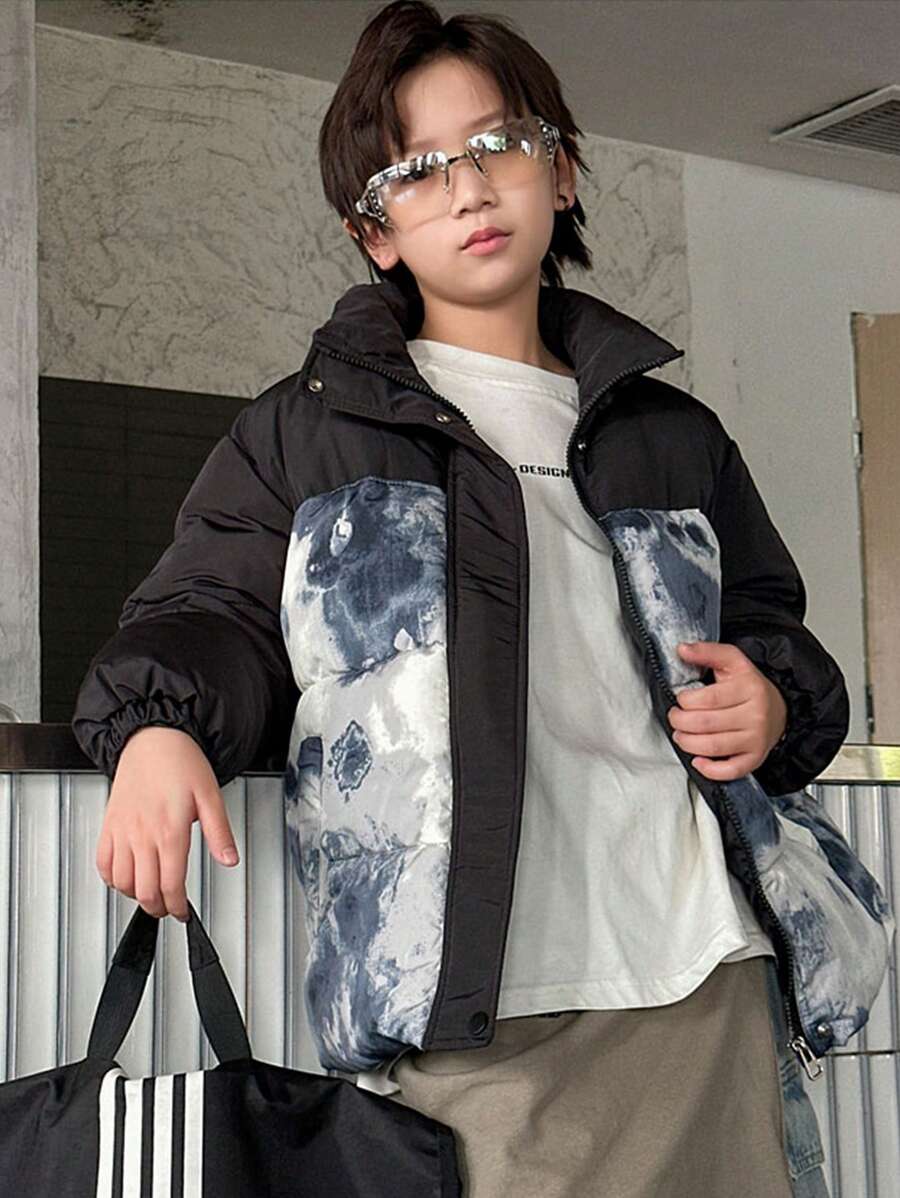 Plus Size Loose Casual Minimal Comfort Color Block Tie Dye Pattern Thick Warm Jacket For Autumn/Winter