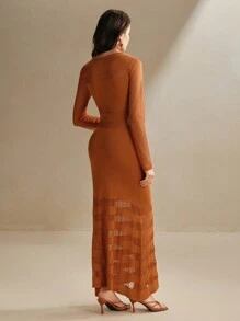 Anewsta Fashionable See-Through Mesh Luxurious Mermaid Formal Dress - Brown - View 4