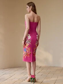 MOTF PREMIUM FLORAL PRINT SPLIT HEM TUBE DRESS - Multicolor - View 8