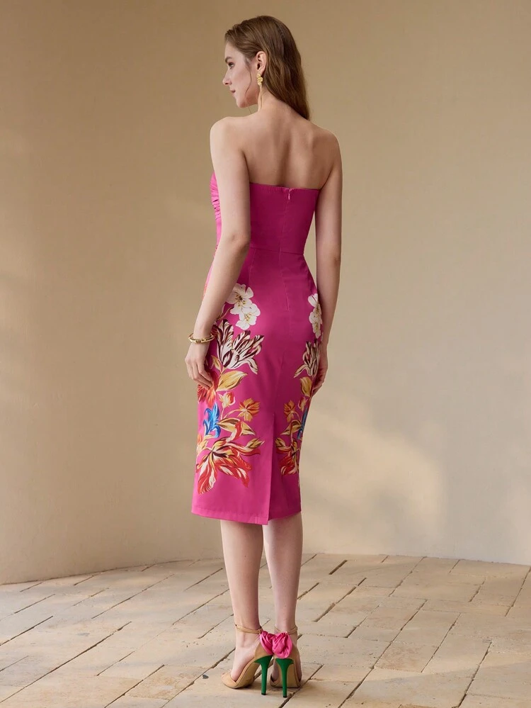 FLORAL PRINT SPLIT HEM TUBE DRESS