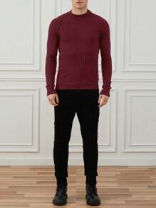 RueChic Men'S Stand Collar Long Sleeve Sweater - Burgundy - View 4
