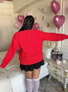 Flirla Suéter de manga farol de unicolor informal para día de San Valentín de talla grande