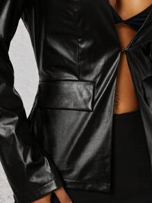 SHEIN SXY Traje de chaqueta negro con escote profundo en V para uso en la oficina