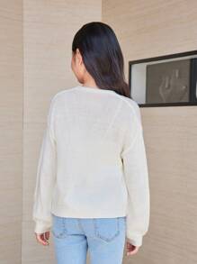 SHEIN Tween Girl Floral Pattern Button Front Cardigan - White - View 2