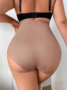 1 件女士加大码高腰蕾丝边塑身打底裤、内裤 - 摩卡棕 - 查看 2