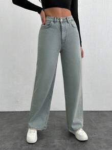 RueChic High Waist Simple Fashion Button Fly Jeans, Suitable For Casual Everyday Wear - Light Wash - View 4