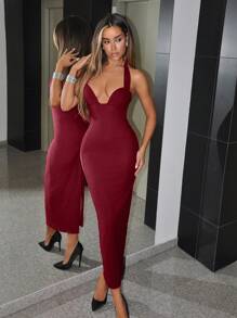 SHEIN ICON Robe moulante à encolure découpée et sans manches pour femmes