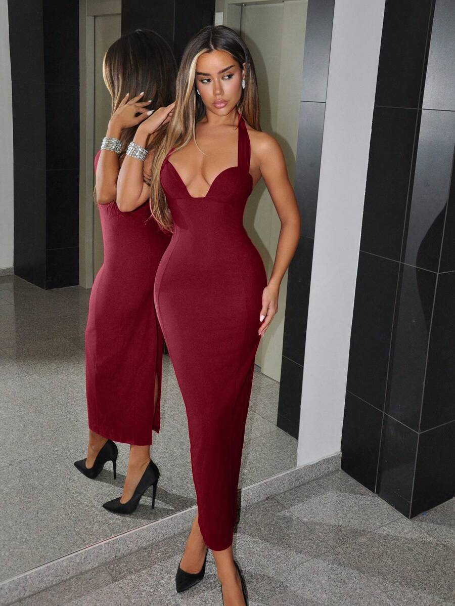 SHEIN ICON Robe moulante à encolure découpée et sans manches pour femmes