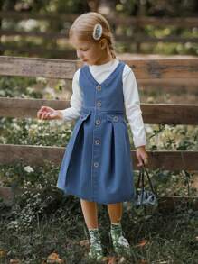 Tween Girls New Korean Style Denim Vest & Denim Dress Set, Fashion - Multicolor - View 4