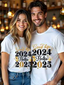 SHEIN LUNE 2025 New Year Casual Crew Neck Matching Parent-Child Short Sleeve T-Shirt, Suitable For Summer - White - View 4