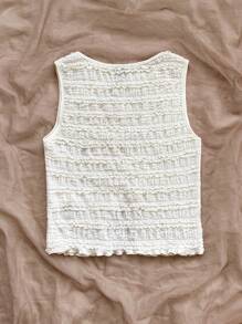Soleia Top sin mangas de punto texturizado beige con lazo decorativo en la parte delantera y trasera con aberturas laterales, para fiestas y uso casual en resorts