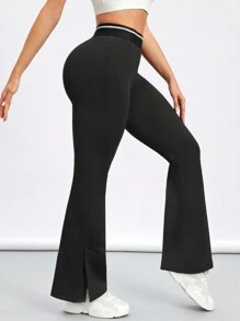 SHEIN 高腰开叉喇叭休闲运动裤，适合健身休闲