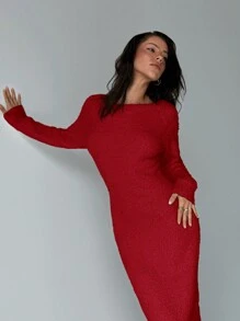 Aloruh Vestido-suéter largo y holgado con hombros descubiertos para mujer, para otoño/invierno