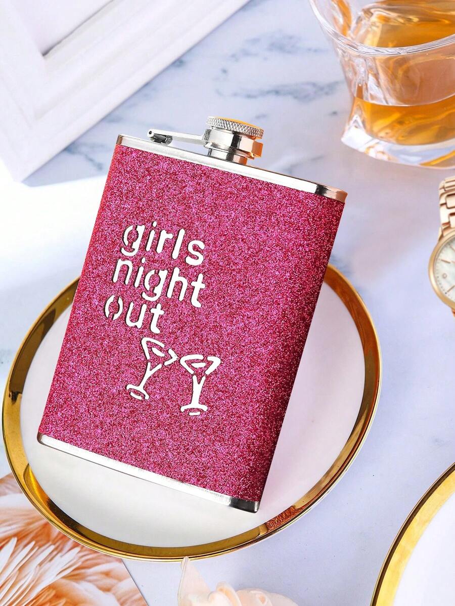 SHEIN 1 Stück 8oz Wein Flasche für Frauen, auslaufsichere Edelstahl Flasche mit glitzernder Beschichtung, tragbarer flacher Metall Weinflasche für Outdoor, geeignet für Bar, Grillen und Reisen, Aufbewahrungsbehälter, Raumdekoration, verwendbar für Wasser, Kaffee, Milch, Getränke usw., geeignet für Küche, Restaurant, Bar, Partys, Treffen, Hochzeiten, Geschenke für Freunde, Freundin, Vater, Weihnachten, Neujahr