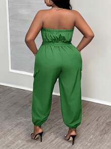 Slaydiva Mono informal de unicolor de talla grande para mujer, con estilo halter, cinturón, bolsillos y piernas acampanadas