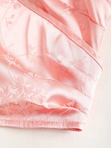 Sweetra Blusa elegante de mujer con escote en forma de corazón, decoración de lazo, estampado jacquard, mangas farol, de alta calidad Y2K - Rosa - Ver 5