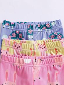 6pcs/Set Baby Girls' Minimalist Fashion All Over Print Turtle, Rabbit, Cat Animal Pattern Long Sleeve Tight Fit Pajamas - Multicolor - View 7