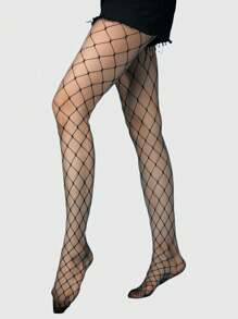 ROMWE Goth 3 双女士黑色细网眼、中等网眼、粗网眼渔网袜组合，适合所有季节 - 黑色 - 查看 8