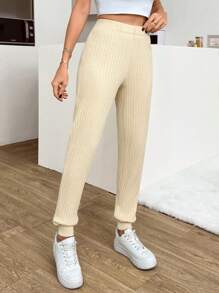 RueChic Women's Solid High Quality Casual Jogger Pants - Beige - View 7