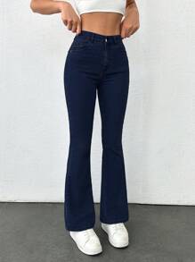 SHEIN PETITE CASUAL HIGH RISE SKINNY FLARED JEANS - Dark Wash - View 4