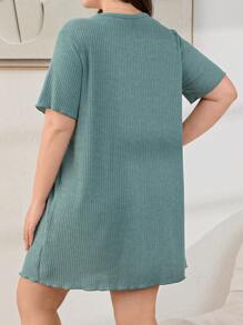 Ribbed Texture Fabric, Button V-Neck Casual Nightgown - Green - View 2